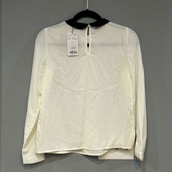 Mango Bluson Babydoll collar black white blouse NWT‎ size 2 - Picture 6 of 10